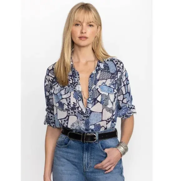 Johnny Was Moonlight Leya Button Up Cupra Multiprint Patchwork Pattern Size XS - Picture 1 of 9